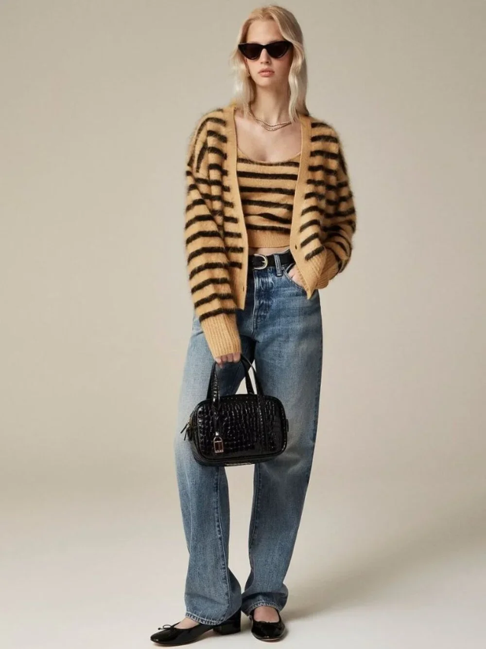 NWT J.Crew Brushed Cashmere Cropped Camisole Sweater in Stripe S